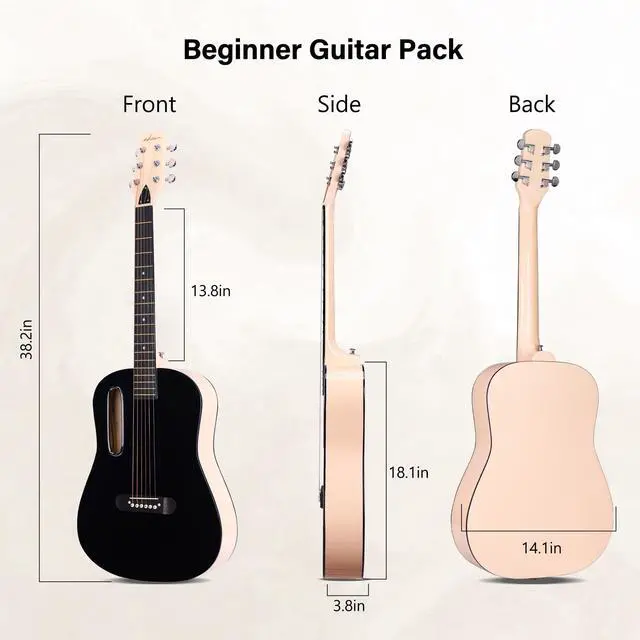 Alt view image 3 of 7 - Acoustic Guitar Kits for Beginners Adults - 38" Steel-String Guitars Bundle with Online Lesson Wooden Bowl Guitarra Starter Set Package with Bag, Strap, Picks, Capos, Kazoo, Black
