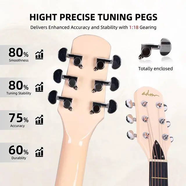 Alt view image 5 of 7 - Acoustic Guitar Kits for Beginners Adults - 38" Steel-String Guitars Bundle with Online Lesson Wooden Bowl Guitarra Starter Set Package with Bag, Strap, Picks, Capos, Kazoo, Black