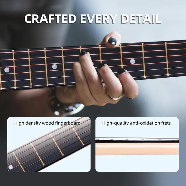 Alt view image 6 of 7 - Acoustic Guitar Kits for Beginners Adults - 38" Steel-String Guitars Bundle with Online Lesson Wooden Bowl Guitarra Starter Set Package with Bag, Strap, Picks, Capos, Kazoo, Black