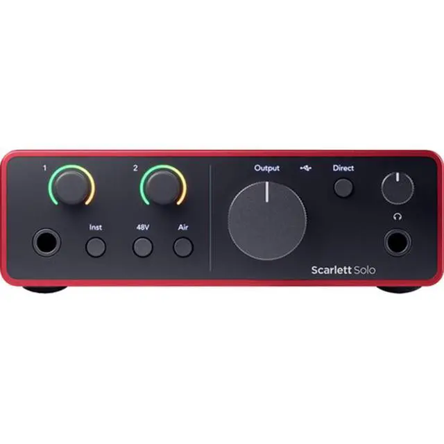 Alt view image 2 of 7 - Focusrite Scarlett Solo Studio USB-C Audio Interface with Microphone and Headphones (4th Generation) Bundle with Clamp On Headphone Holder, Tripod Mic Stand + Boom, Kellopy Pop Filter & XLR Cable