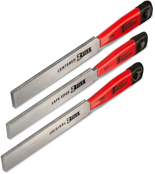 Main image of Z-File Guitar Fret Crowning File Set of 3, Diamond Grit | Original for Worn Frets, Centered for New Taller Frets, Safe Edge for One-Sided Cuts, Traditional Handles, 300 Grit