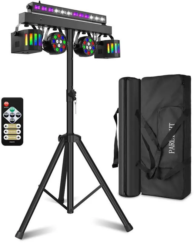 Main image of DJ Lights with Stand for Party | All-in-One LED Stage Lighting System for Weddings Club Gig Bar Band Disco Booth Live Show Events | Sound Activated & DMX512 | Portable 7FT Tripod