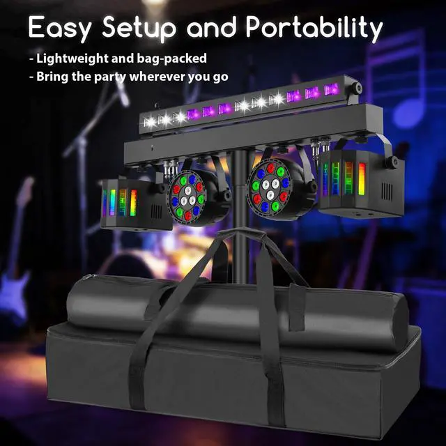 Alt view image 5 of 7 - DJ Lights with Stand for Party | All-in-One LED Stage Lighting System for Weddings Club Gig Bar Band Disco Booth Live Show Events | Sound Activated & DMX512 | Portable 7FT Tripod