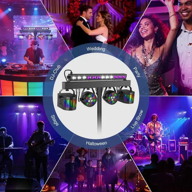 Alt view image 6 of 7 - DJ Lights with Stand for Party | All-in-One LED Stage Lighting System for Weddings Club Gig Bar Band Disco Booth Live Show Events | Sound Activated & DMX512 | Portable 7FT Tripod