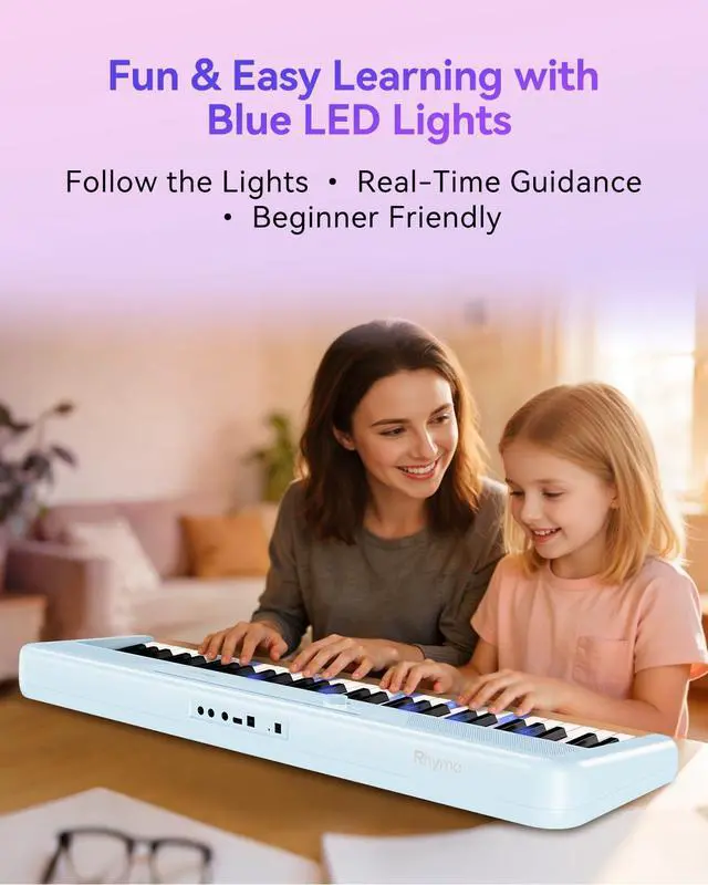 Alt view image 2 of 7 - Smart Piano 61 Key Keyboard for Beginners, Learning Keyboard Piano with 29 Demo Songs, 128 Tones, 128 Rhythms, Built-in LED Lights, Speakers and Music Lessons
