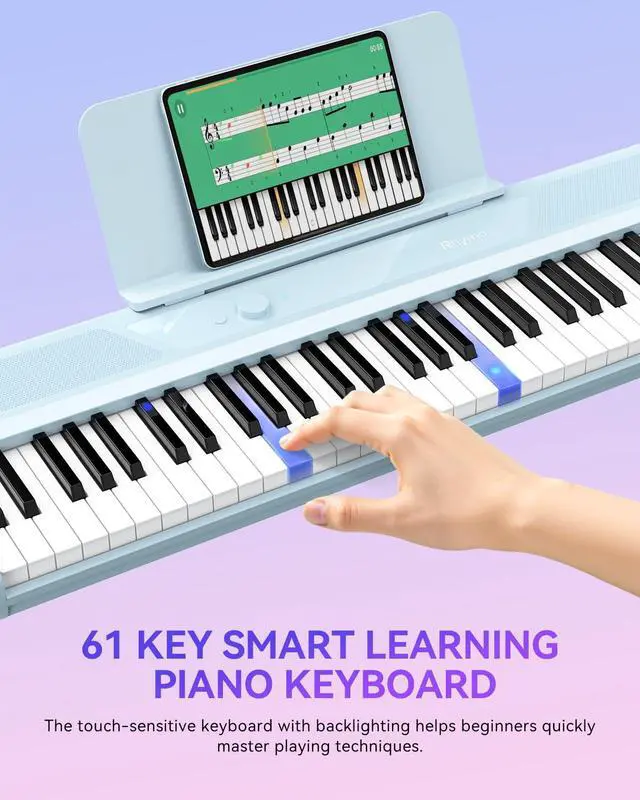 Alt view image 4 of 7 - Smart Piano 61 Key Keyboard for Beginners, Learning Keyboard Piano with 29 Demo Songs, 128 Tones, 128 Rhythms, Built-in LED Lights, Speakers and Music Lessons