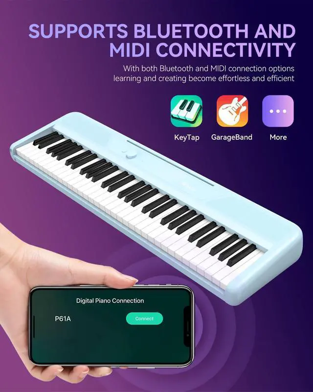 Alt view image 6 of 7 - Smart Piano 61 Key Keyboard for Beginners, Learning Keyboard Piano with 29 Demo Songs, 128 Tones, 128 Rhythms, Built-in LED Lights, Speakers and Music Lessons