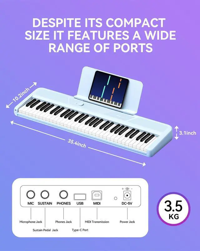 Alt view image 7 of 7 - Smart Piano 61 Key Keyboard for Beginners, Learning Keyboard Piano with 29 Demo Songs, 128 Tones, 128 Rhythms, Built-in LED Lights, Speakers and Music Lessons