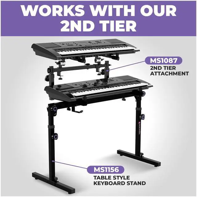 Alt view image 4 of 7 - Table Style Keyboard Stand Foldable & Collapsible Digital Piano Stand for 54-88 Key Electric Keyboards, MIDI & Synths Universal Fit, Adjustable Height & Width, Portable, Heavy-Duty