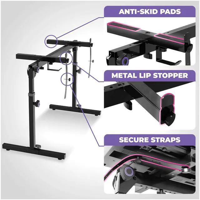 Alt view image 6 of 7 - Table Style Keyboard Stand Foldable & Collapsible Digital Piano Stand for 54-88 Key Electric Keyboards, MIDI & Synths Universal Fit, Adjustable Height & Width, Portable, Heavy-Duty