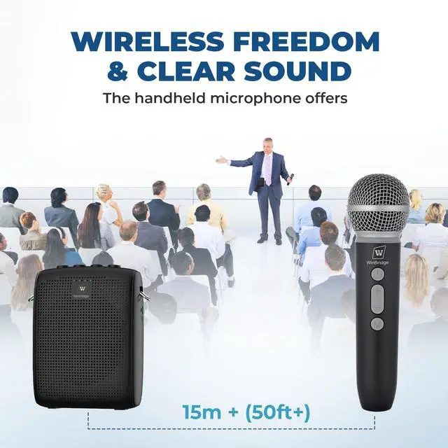 Alt view image 2 of 7 - WinBridge Wireless Voice Amplifier with Microphone for Teachers,Tours WB009 | Portable PA System with Bluetooth Handheld Mic, Speaker Mic Set, Cardioid Pickup for Classroom, Outdoor, Public Speaking