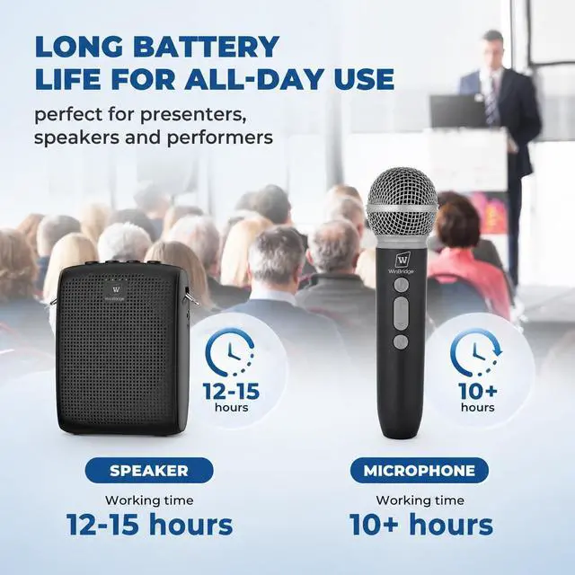 Alt view image 3 of 7 - WinBridge Wireless Voice Amplifier with Microphone for Teachers,Tours WB009 | Portable PA System with Bluetooth Handheld Mic, Speaker Mic Set, Cardioid Pickup for Classroom, Outdoor, Public Speaking