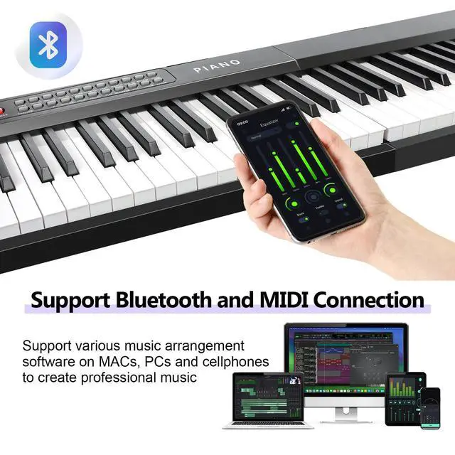 Alt view image 4 of 7 - 88 Key SEMI-Weighted Keyboard Piano for Beginners w/Teaching Mode | MIDI Connection, Bluetooth, Follow Mode, 1000 Tones/Rhythms, 150 Demos, Sustain Pedal, Plug-in Powered, Foldable & Portable