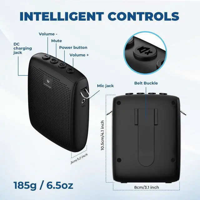 Alt view image 4 of 7 - WinBridge Wireless Voice Amplifier with Microphone for Teachers,Tours WB009 | Portable PA System with Bluetooth Handheld Mic, Speaker Mic Set, Cardioid Pickup for Classroom, Outdoor, Public Speaking