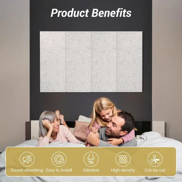 Alt view image 6 of 7 - Large Acoustic Panels Self-Adhesive, 4PCS 44.1" x 21.7" Sound Absorbing Panel, Acoustic Wall Panels for Interior Wall Decor and Recording Studio Acoustical Treatments, Living Room, Office, Black