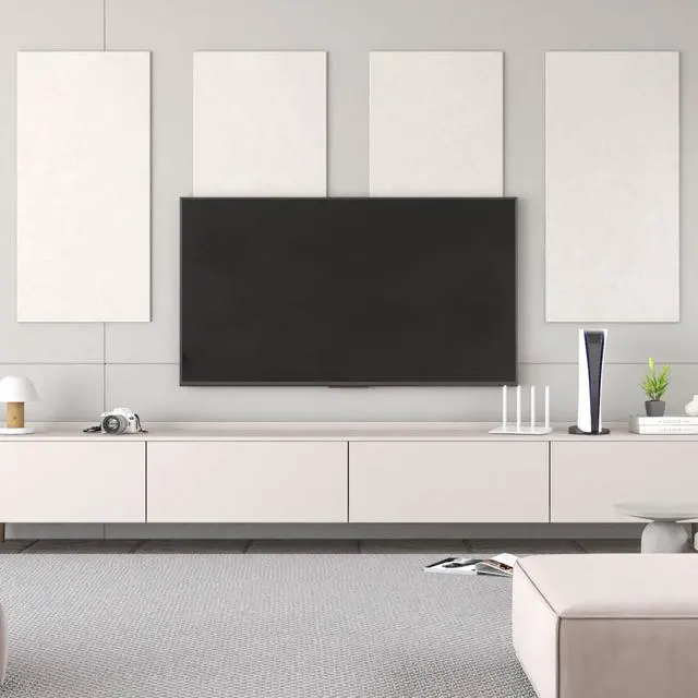 Alt view image 7 of 7 - Large Acoustic Panels Self-Adhesive, 4PCS 44.1" x 21.7" Sound Absorbing Panel, Acoustic Wall Panels for Interior Wall Decor and Recording Studio Acoustical Treatments, Living Room, Oatmeal