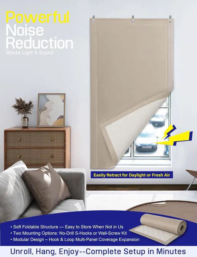 Alt view image 2 of 7 - Soundproof Curtains for Bedroom, Studio & Home Office, Sound Dampening Acoustic Curtain with Soft Velvet Backing, Noise Reducing Room Divider Panel,70.9 x 39.4 Inch, Oatmeal Sand