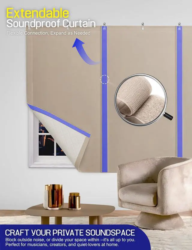 Alt view image 3 of 7 - Soundproof Curtains for Bedroom, Studio & Home Office, Sound Dampening Acoustic Curtain with Soft Velvet Backing, Noise Reducing Room Divider Panel,70.9 x 39.4 Inch, Oatmeal Sand