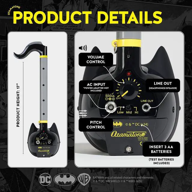 Alt view image 4 of 7 - Deluxe DC Comics Synthesizer Musical Instrument - Batman | Portable Digital Synthesizer from Japan by Maywa Denki with 3.5mm Aux Jack & Strap, Unique Gift for Teens & Adults