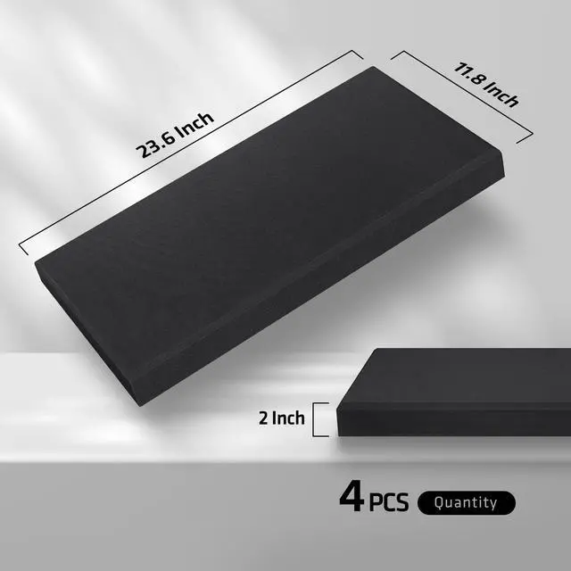 Alt view image 2 of 7 - 4Pcs Acoustic Fiberglass Panels 23.6" x 11.8" Sound Absorbing,DeepBlack | 2" Thick, Sound Absorbing, For Studio & Home, Includes Wall Mounting Bracket, Easy Installation