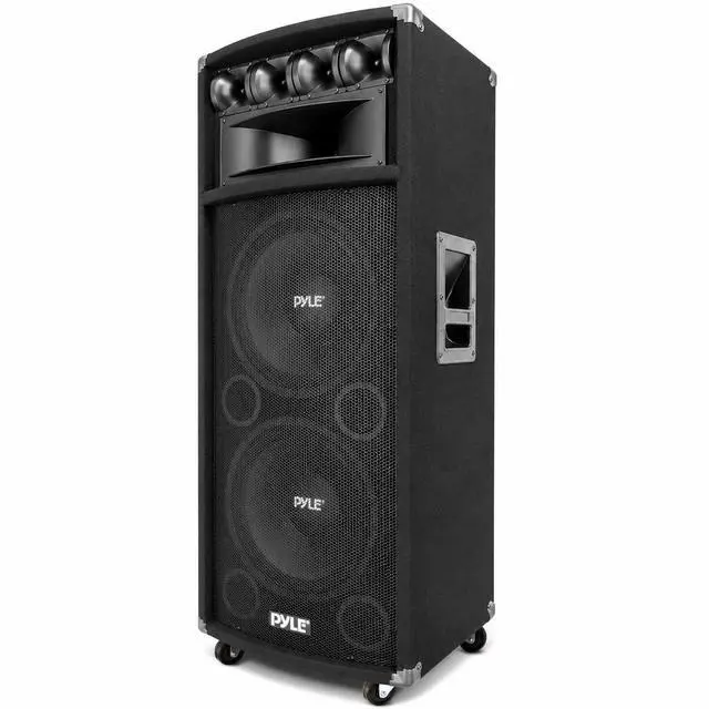 Main image of Portable Cabinet PA Speaker System - 1600 Watt Outdoor Sound System Vehicle Stereo Speakers w/Dual 12" Woofers, 3.4" Piezo Tweeters, 5"x12" Super Horn Midrange, Crossover Network - Pro PADH212