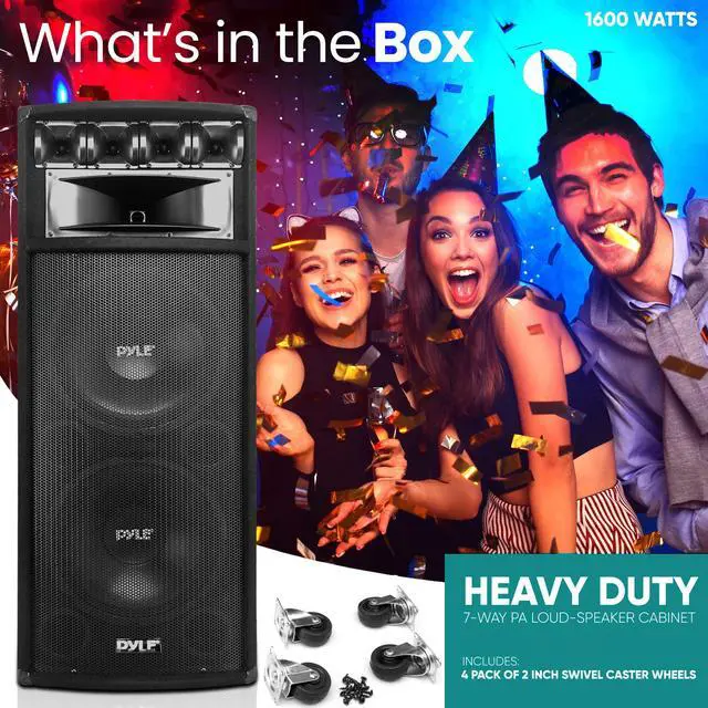 Alt view image 2 of 7 - Portable Cabinet PA Speaker System - 1600 Watt Outdoor Sound System Vehicle Stereo Speakers w/Dual 12" Woofers, 3.4" Piezo Tweeters, 5"x12" Super Horn Midrange, Crossover Network - Pro PADH212
