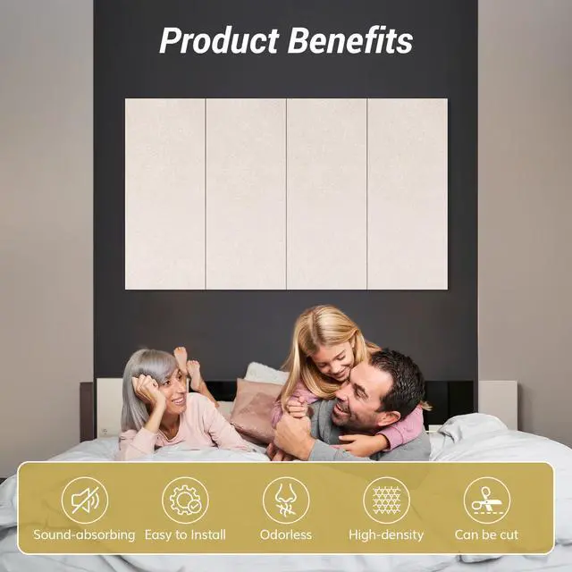 Alt view image 6 of 7 - Large Acoustic Panels Self-Adhesive, 4PCS 44.1" x 21.7" Sound Absorbing Panel, Acoustic Wall Panels for Interior Wall Decor and Recording Studio Acoustical Treatments, Living Room, Oatmeal