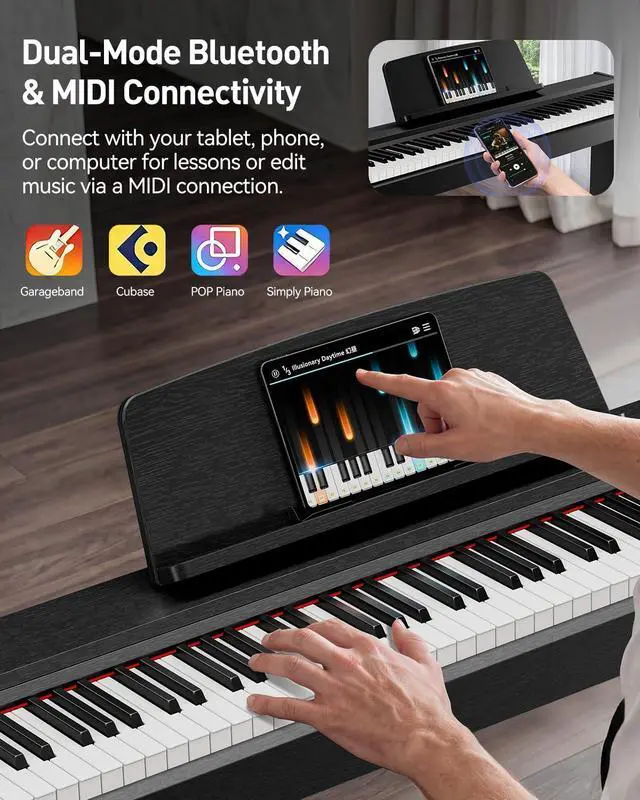 Alt view image 3 of 7 - 88 Keys Weighted Keyboard Piano, Full Size Hammer Action Digital Piano with Speakers, Wooden Upright Digital Piano, Electronic Piano Keyboard with Furniture Stand Suitable for Beginners