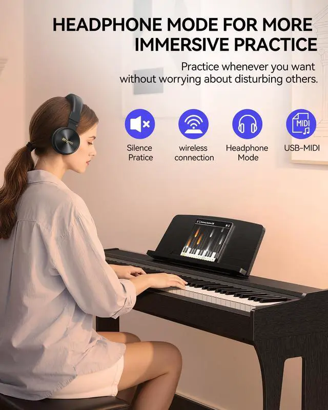 Alt view image 4 of 7 - 88 Keys Weighted Keyboard Piano, Full Size Hammer Action Digital Piano with Speakers, Wooden Upright Digital Piano, Electronic Piano Keyboard with Furniture Stand Suitable for Beginners