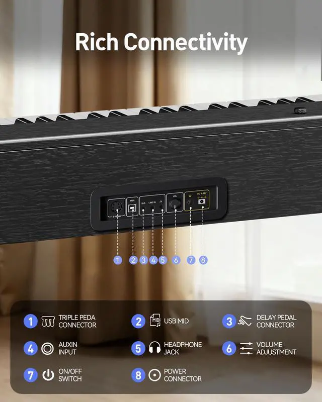 Alt view image 6 of 7 - 88 Keys Weighted Keyboard Piano, Full Size Hammer Action Digital Piano with Speakers, Wooden Upright Digital Piano, Electronic Piano Keyboard with Furniture Stand Suitable for Beginners
