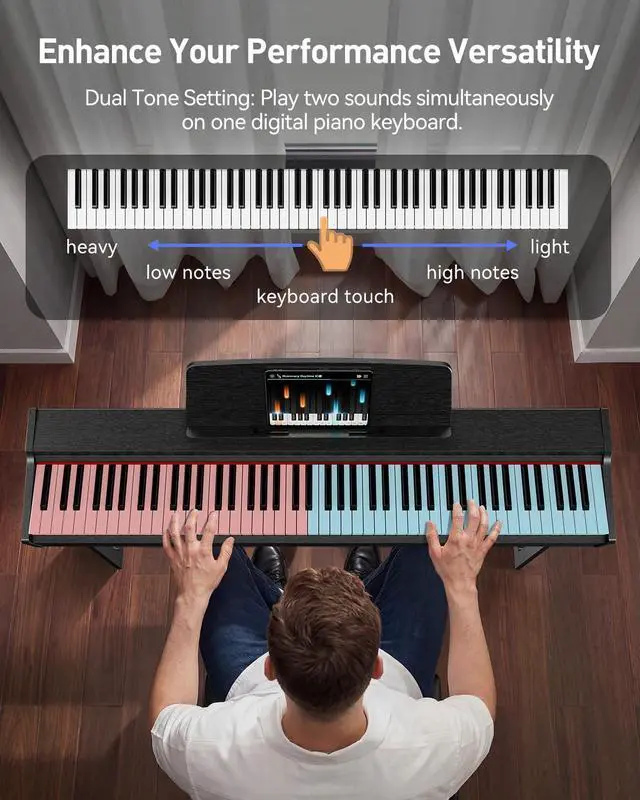 Alt view image 7 of 7 - 88 Keys Weighted Keyboard Piano, Full Size Hammer Action Digital Piano with Speakers, Wooden Upright Digital Piano, Electronic Piano Keyboard with Furniture Stand Suitable for Beginners