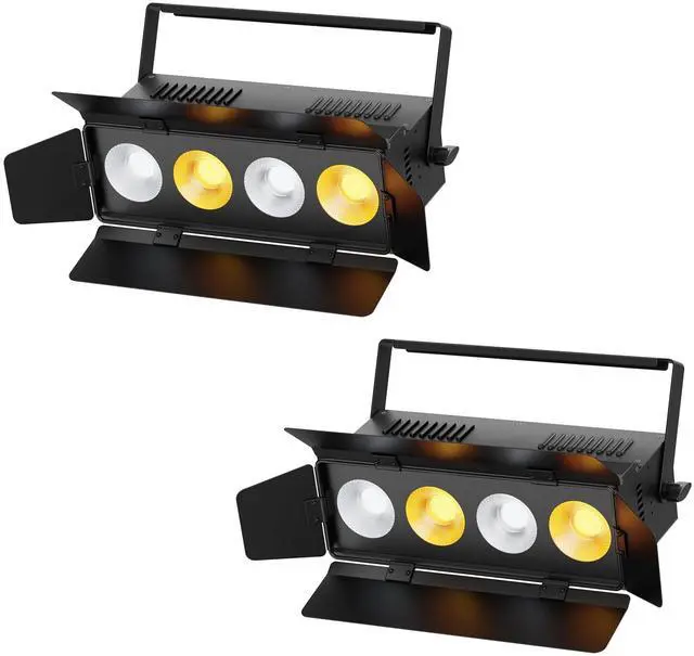 Main image of Stage Lights with Barn Doors, 4x50W LED Par Can Lights DMX512 Sound Activated, Cool White and Warm White COB Spotlights Uplights for Events Wedding Parties Concert Church Theater Christmas Packs of 2