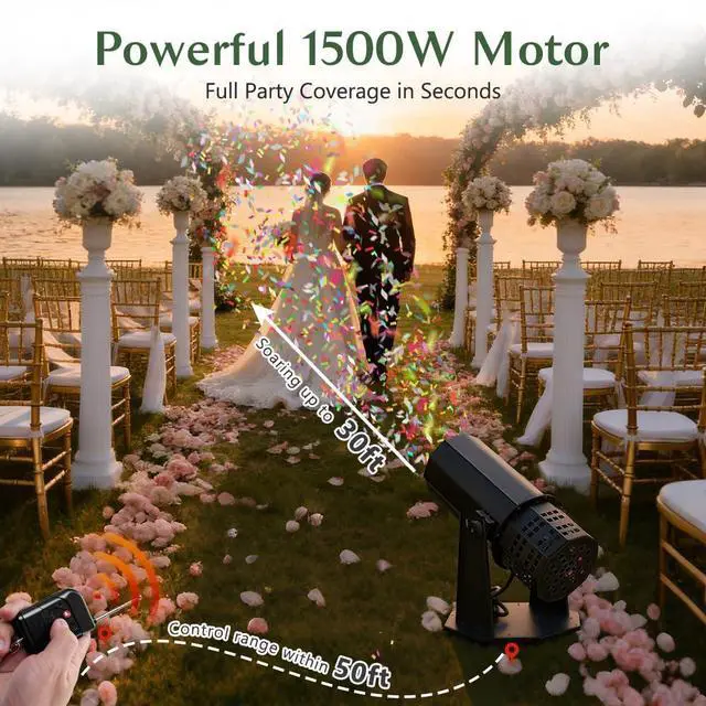 Alt view image 2 of 7 - 1500W Professional Electric Confetti Machine with Remote & 2.2 lbs Confetti Paper Blower for Weddings, Birthday Parties, Celebrations, Special Events