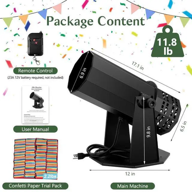 Alt view image 3 of 7 - 1500W Professional Electric Confetti Machine with Remote & 2.2 lbs Confetti Paper Blower for Weddings, Birthday Parties, Celebrations, Special Events