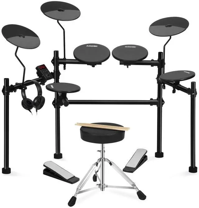 Main image of Electric Drum Set with 4 Quiet Drum Pads,Portable and Solid Drum Set for Beginner with 200 Sounds,2 Switch Pedal,Drum Throne,Drumsticks,Headphones (UAED-403TS)