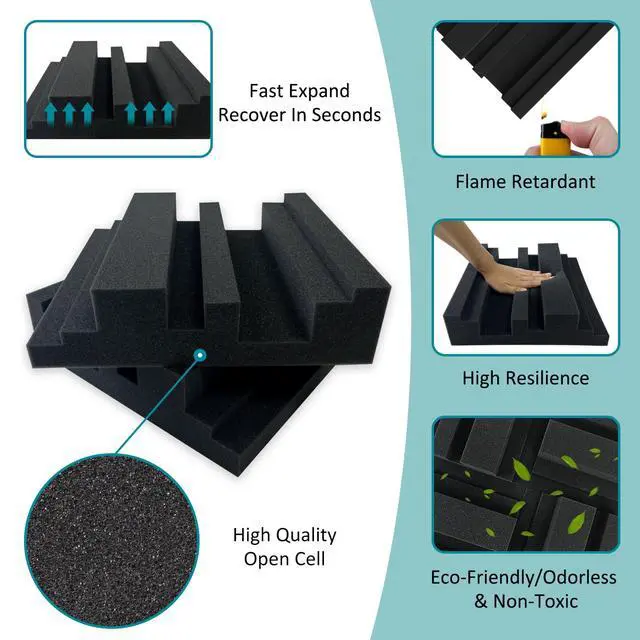 Alt view image 4 of 6 - Thickened 12 X 12 X 3 Inch Acoustic Foam Panels in Diffusion Pattern, 32 Pcs High Density Sound Absorbing Foam Diffuser, Soundproof 3D Wall Padding Tiles for Recording Studio Home Office