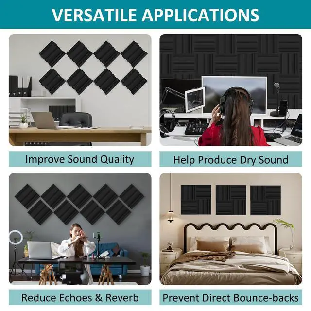 Alt view image 5 of 6 - Thickened 12 X 12 X 3 Inch Acoustic Foam Panels in Diffusion Pattern, 32 Pcs High Density Sound Absorbing Foam Diffuser, Soundproof 3D Wall Padding Tiles for Recording Studio Home Office