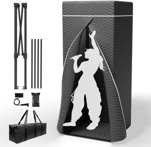 Main image of Portable Vocal Booth, Echo-Free Recording Booth Sound Proof Shield, Foldable Isolation Booth with Travel Bag for Voice Over, Podcasting, Music, Home Studio