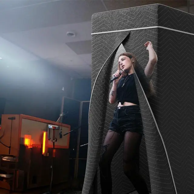 Alt view image 7 of 7 - Portable Vocal Booth, Echo-Free Recording Booth Sound Proof Shield, Foldable Isolation Booth with Travel Bag for Voice Over, Podcasting, Music, Home Studio