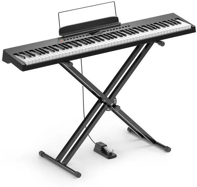 Main image of DEP-05 Digital Piano 88 Key Semi Weighted Velocity-Sensitive Keyboard, Portable Electric Piano Keyboard Set with Detachable X-shaped Stand Pedal Stickers, Gifts for Beginners Women Girls, Black