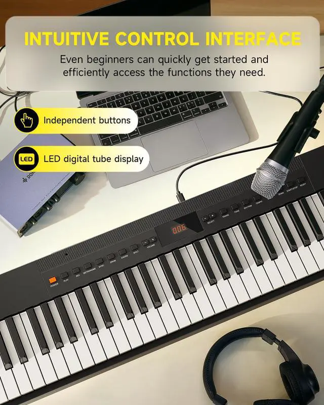 Alt view image 2 of 7 - DEP-05 Digital Piano 88 Key Semi Weighted Velocity-Sensitive Keyboard, Portable Electric Piano Keyboard Set with Detachable X-shaped Stand Pedal Stickers, Gifts for Beginners Women Girls, Black