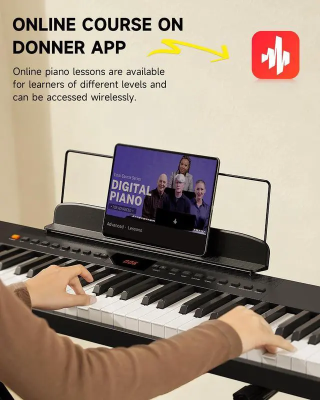 Alt view image 7 of 7 - DEP-05 Digital Piano 88 Key Semi Weighted Velocity-Sensitive Keyboard, Portable Electric Piano Keyboard Set with Detachable X-shaped Stand Pedal Stickers, Gifts for Beginners Women Girls, Black
