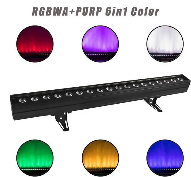 Alt view image 4 of 7 - 18x18W LED Stage Wash Lights Bar/Strip, RGBWAP Wall Wash Lights | Strobe Effect DMX512 Control for Christmas Night Club Disco Club Wedding Bar