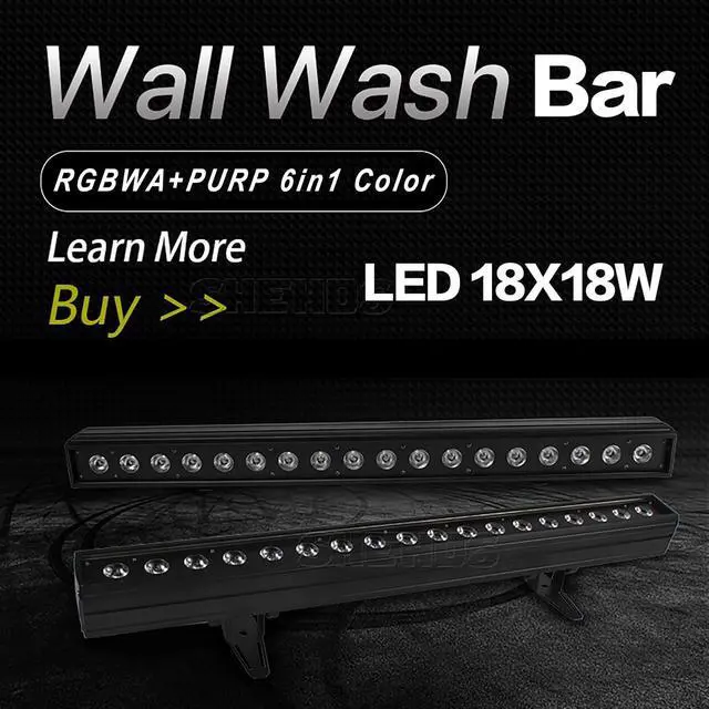Alt view image 2 of 7 - 18x18W LED Stage Wash Lights Bar/Strip, RGBWAP Wall Wash Lights | Strobe Effect DMX512 Control for Christmas Night Club Disco Club Wedding Bar