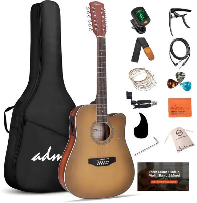 Main image of Advanced 12 String Acoustic Electric Guitar, Full Size 42" Twelve String Guitar Bundle 4-Band EQ Electroacoustic Set Beginner Intermediate Adults, Bag, Picks, Capo, Cable, Strap (Brown, 42 Inch)