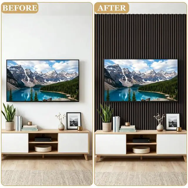 Alt view image 4 of 7 - 4-Pack Wood Veneer Acoustic Wall Panels Decorative Acoustical Panel | 47.2"×23.6" Self-Adhesive Backing Sound Absorbing Panels for Walls Decor, Office, Recording Studio, Home (Dark Walnut Veneer)