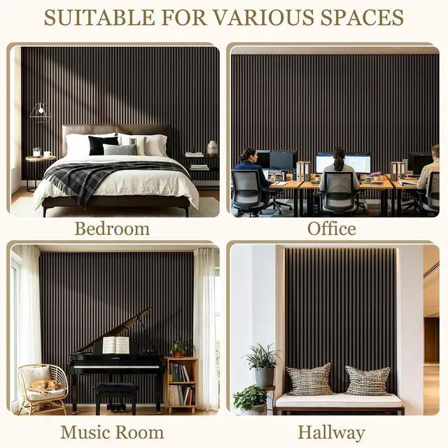 Alt view image 7 of 7 - 4-Pack Wood Veneer Acoustic Wall Panels Decorative Acoustical Panel | 47.2"×23.6" Self-Adhesive Backing Sound Absorbing Panels for Walls Decor, Office, Recording Studio, Home (Dark Walnut Veneer)