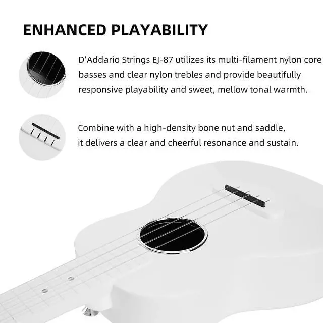 Alt view image 5 of 7 - 23" Carbon Fiber Concert Ukulele -Waterproof, Ultra-Lightweight (1.25 lbs),Beginner-Friendly Ukulele For Kids, Ideal For Professionals & Outdoor Adventures (White)
