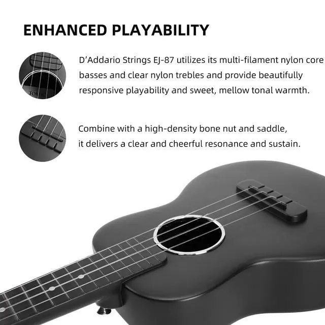 Alt view image 5 of 7 - 23" Carbon Fiber Concert Ukulele -Waterproof, Ultra-Lightweight (1.25 lbs),Beginner-Friendly Ukulele For Kids, Ideal For Professionals & Outdoor Adventures (Black)