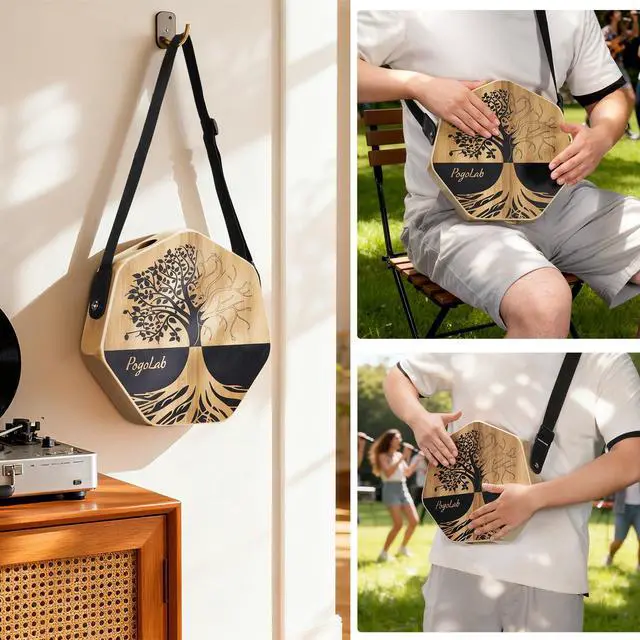 Alt view image 2 of 7 - Three-tone Cajon, Portable Travel Drum Box with Adjustable Strap, Unique Appearance, Easy to Carry, for Home and Outdoor, Beautiful Percussion Instrument Gift (Brown)